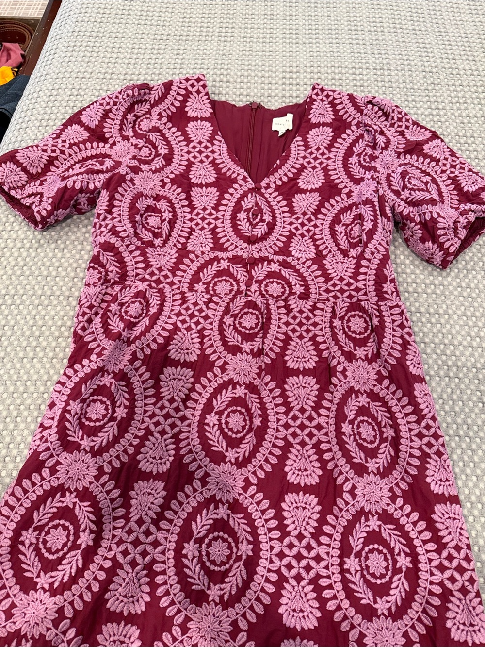 Adelyn Rae Berry Midi Dress with Pink Embroidery